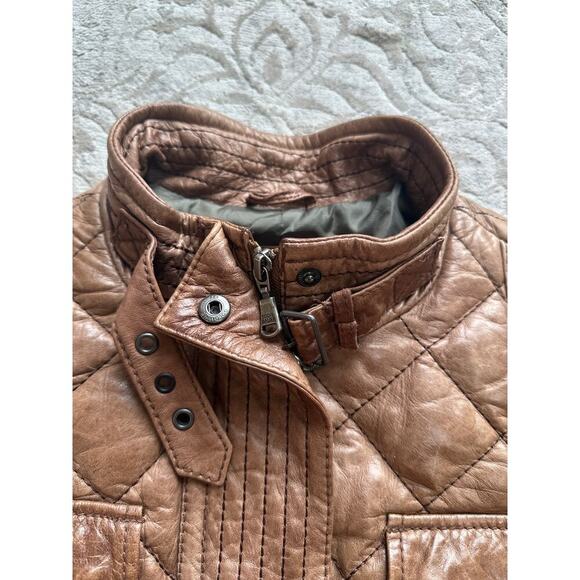 Women’s Vintage Eddie Bauer Quilted Leather Jacket Brown Medium Moto Down 90s - Picture 7 of 9